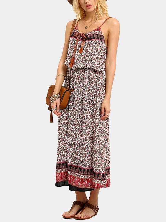 Wholesale Sleeveless Tribal Print Spaghetti Strap Maxi Dress