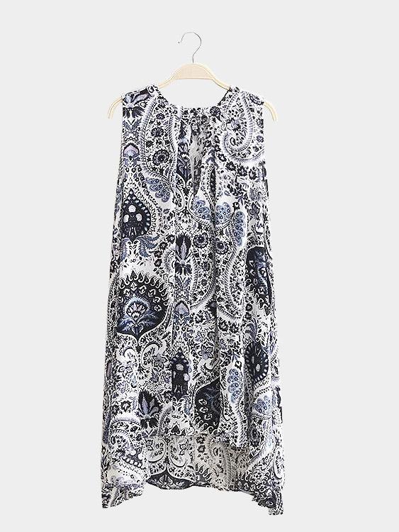 Wholesale V-Neck Sleeveless Printed Irregular Hem Mini Dresses