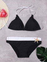Wholesale Black Halter Sleeveless Stripe Two Piece Bikinis