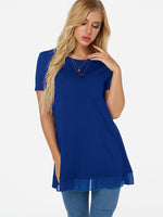 Wholesale Crew Neck Plain Tiered Short Sleeve Blue T-Shirts