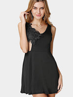 Wholesale Stitching Lace Insert Backless Flounced Hem Vest Dresses