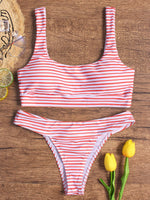 Wholesale Red Sleeveless Stripe Spaghetti Strap Two Piece Bikinis