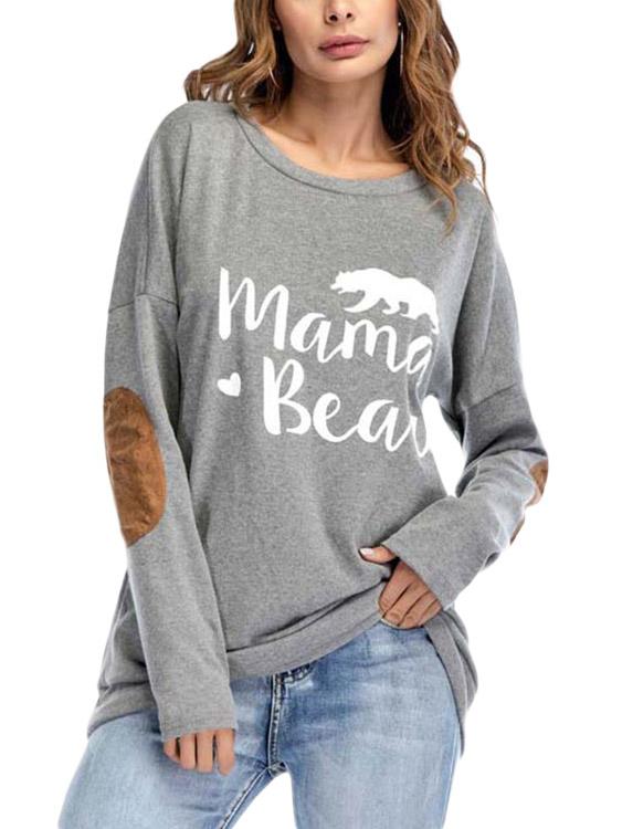 Wholesale Round Neck Letter Printed Long Sleeve Grey T-Shirts