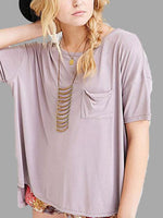 Wholesale Round Neck High Low Hem Purple T-Shirts