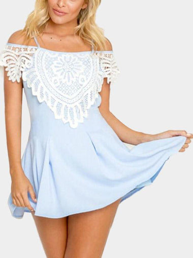 Wholesale Blue Off The Shoulder Lace Mini Dress
