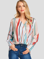 Wholesale V-Neck Stripe Crossed Front Long Sleeve Blouses