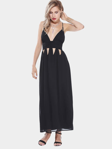 Wholesale Black V-Neck Sleeveless Plain Cut Out Sexy Dresses