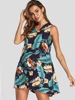 Wholesale V-Neck Floral Print Side Pockets Sleeveless Dresses