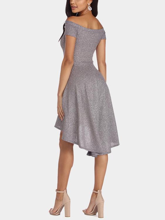 NEW FEELING Womens Grey Off The Shoulder Dresses