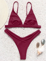 Wholesale V-Neck Plain Sleeveless Burgundy Bikini Set
