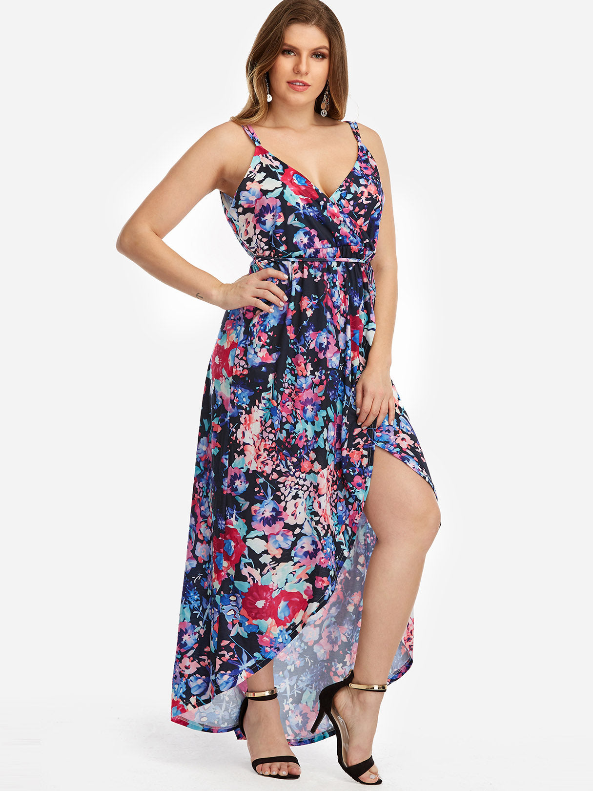 Wholesale V-Neck Backless Self-Tie Sleeveless Plus Size Dresses