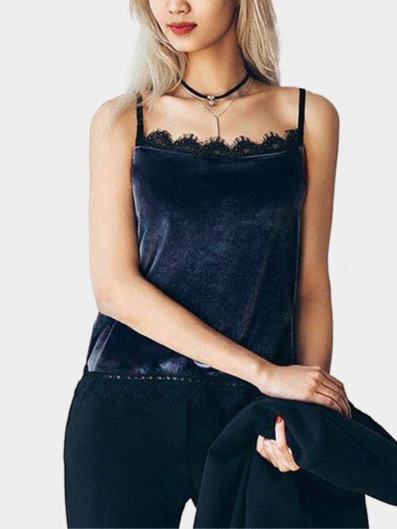 Wholesale Round Neck Lace Sleeveless Navy Blue Camis