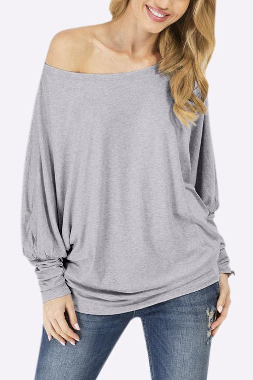 Wholesale Scoop Neck Long Sleeve Grey T-Shirts