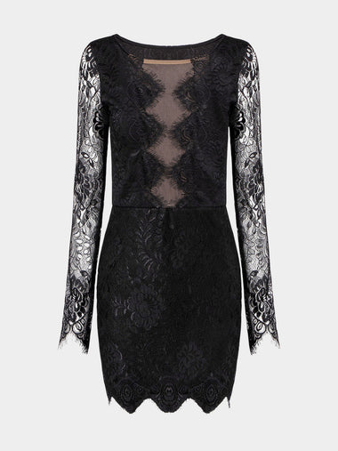 Wholesale Black Long Sleeve Lace Cut Out Sexy Dress