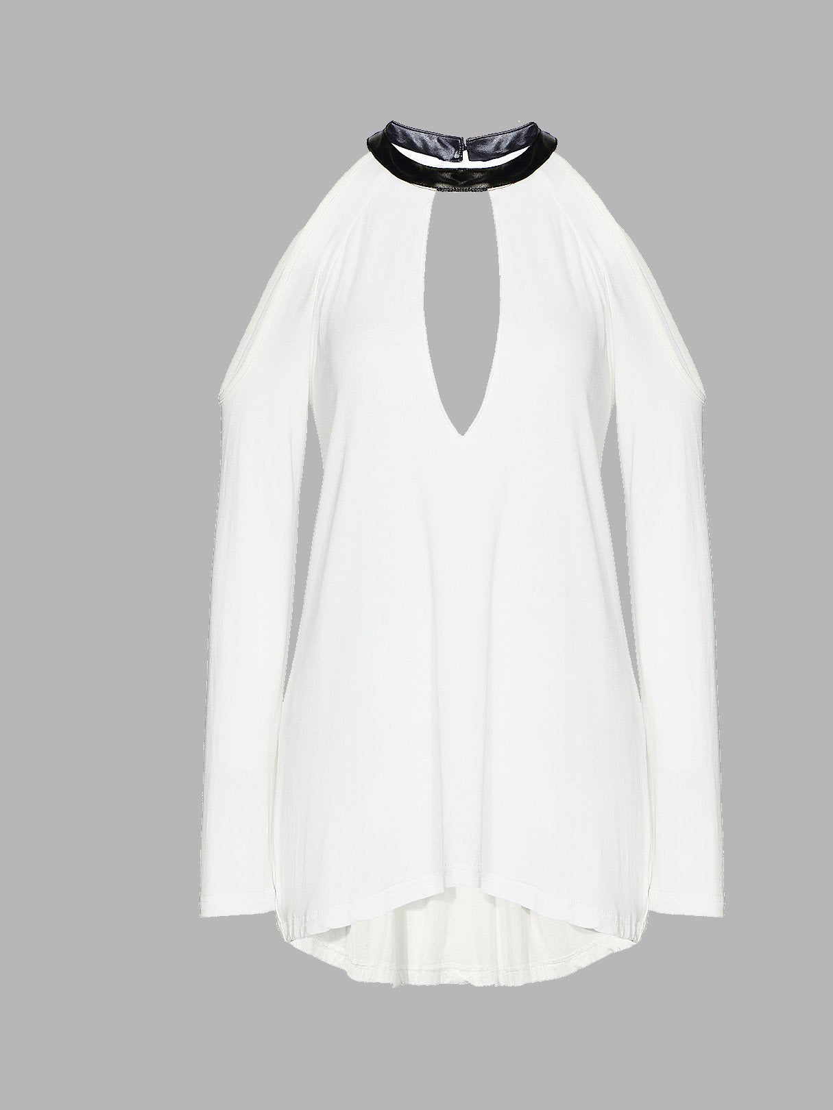 Wholesale Long Sleeve Deep V Cut-Out Back White Top