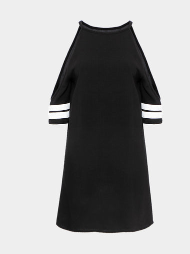 Wholesale Cut-Out Shoulders Strapped Dresses With Baseball Strip Cuffs