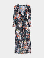 Wholesale Floral Print Semi Sheer Hi-Lo Hem Maxi Dress