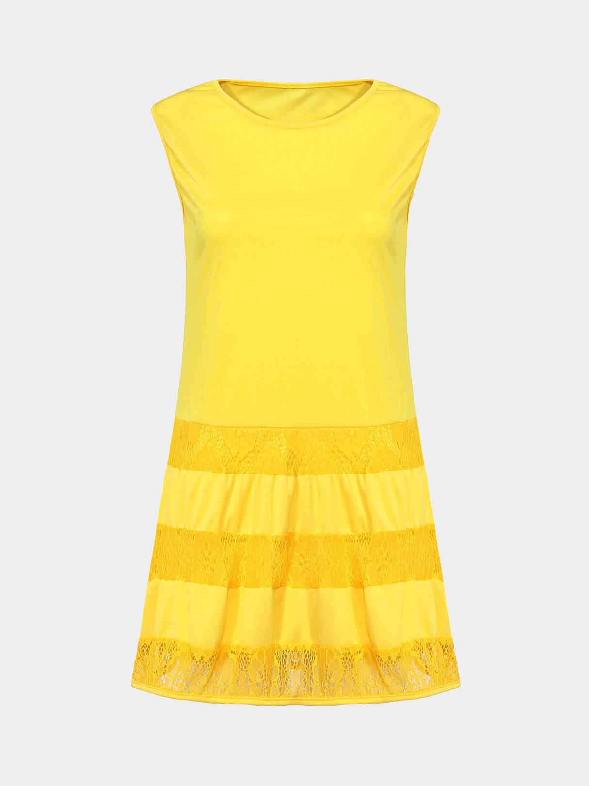 Wholesale Scoop Neck Plain Lace Sleeveless Yellow Casual Dresses