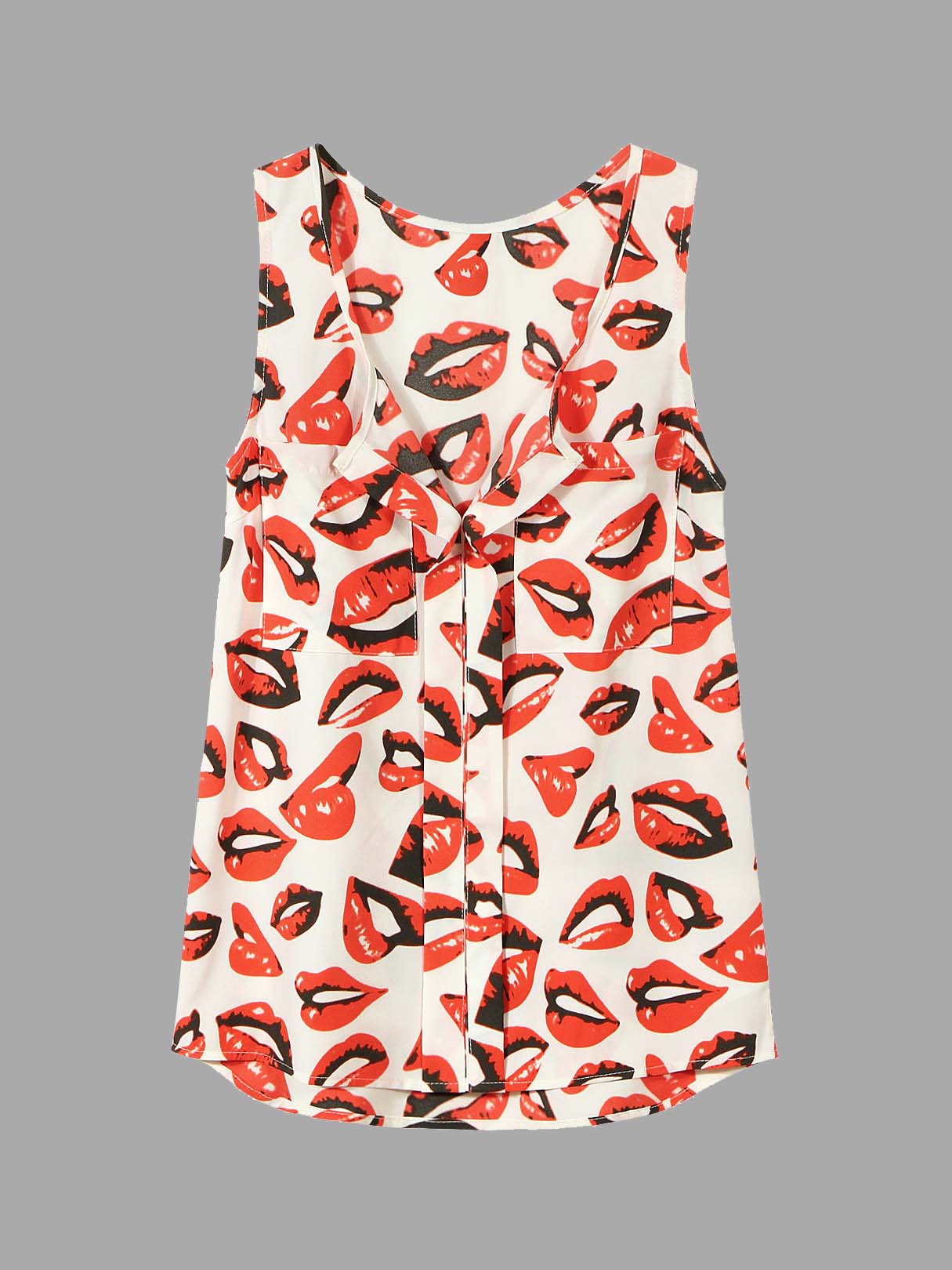 Wholesale V-Neck Lip Print Cami Top With Utility Pocket
