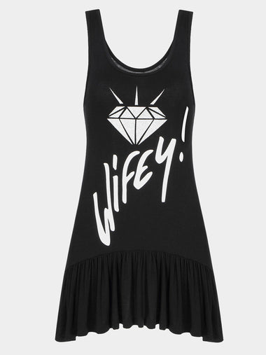 Wholesale Black Letter And Diamond Print Mini Dress