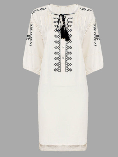 Wholesale Cream 3/4 Length Sleeve Midi Dress