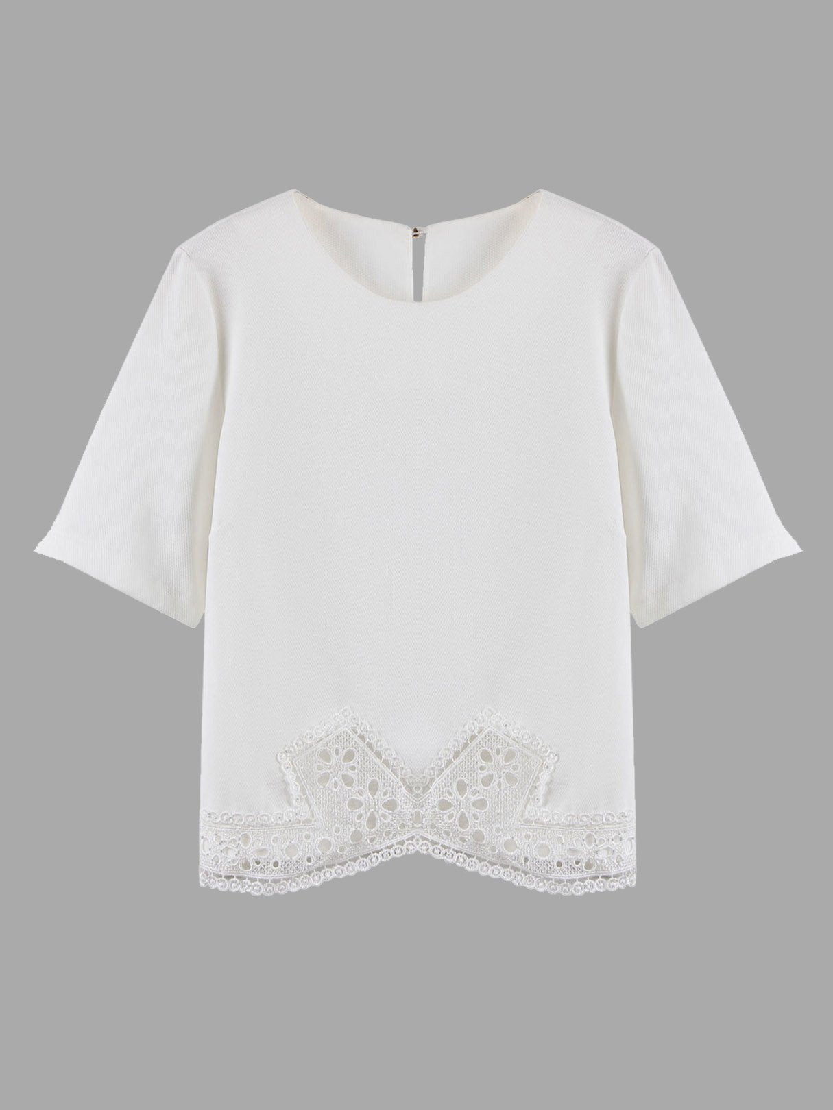 Wholesale Round Neck Lace Half Sleeve Irregular Hem White T-Shirts