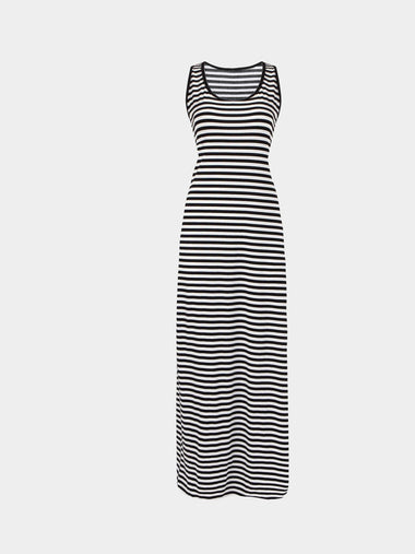 Wholesale Round Neck Stripe Sleeveless Maxi Dress